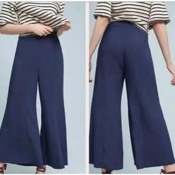 Maeve Pants - Maeve wide leg ankle pants women’s size 14 navy blue boho preppy minimalist